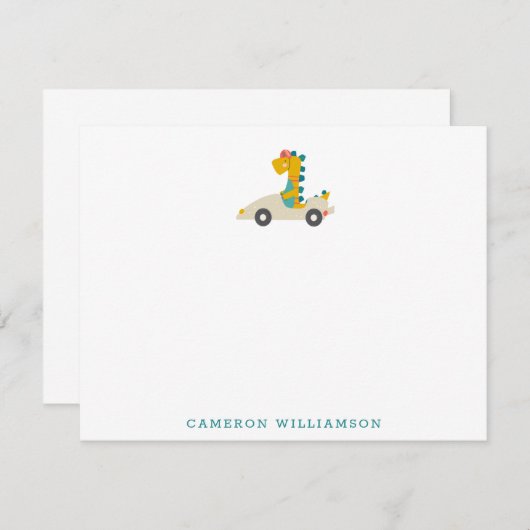 キュートな恐竜のレースカーパーソナライズされた文具 サンキューカード (正面/裏面)