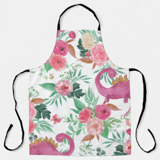 キュートな恐竜のヴィンテージ花柄 エプロン