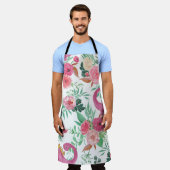 キュートな恐竜のヴィンテージ花柄 エプロン (着用した状態)