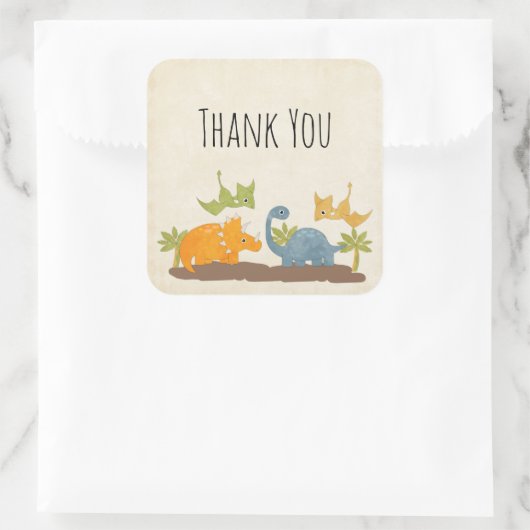 キュートな恐竜の先史時代の野生動物ありがとう スクエアシール (バッグ)