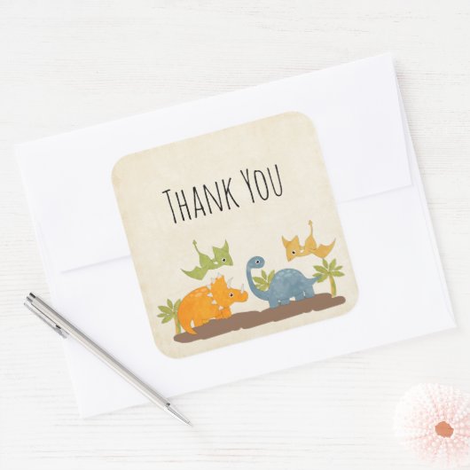 キュートな恐竜の先史時代の野生動物ありがとう スクエアシール (封筒)