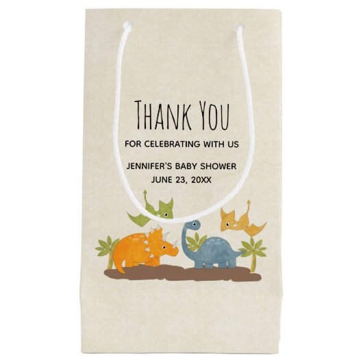 キュートな恐竜の先史時代の野生動物ありがとう スモールペーパーバッグ (正面)