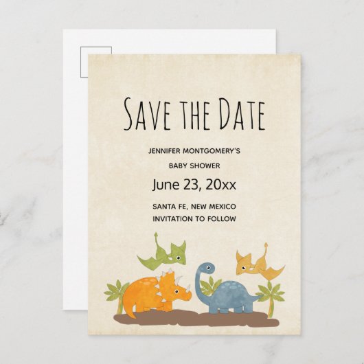 キュートな恐竜の先史時代の野生動物が保存日 インビテーションポストカード (正面/裏面)
