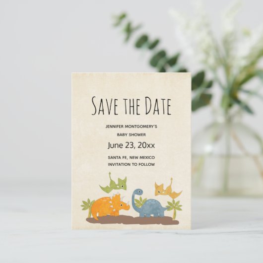 キュートな恐竜の先史時代の野生動物が保存日 インビテーションポストカード (スタンド正面)