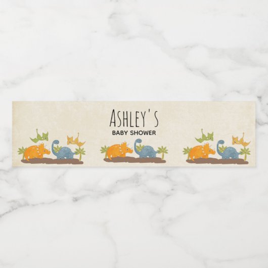 キュートな恐竜の先史時代の野生動物の赤ちゃんシャワー ペットボトルラベル (シングルラベル)