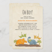 キュートな恐竜の先史時代の野生動物の赤ちゃんシャワー 招待状 (正面/裏面)