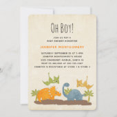 キュートな恐竜の先史時代の野生動物の赤ちゃんシャワー 招待状 (正面)