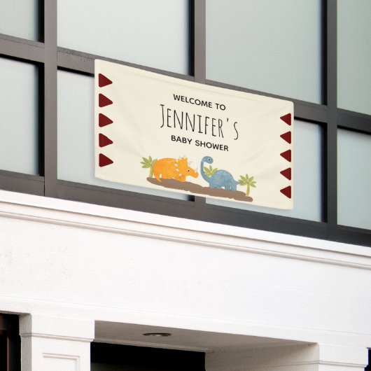 キュートな恐竜の先史時代の野生動物の赤ちゃんシャワー 横断幕 (ビルの外側)