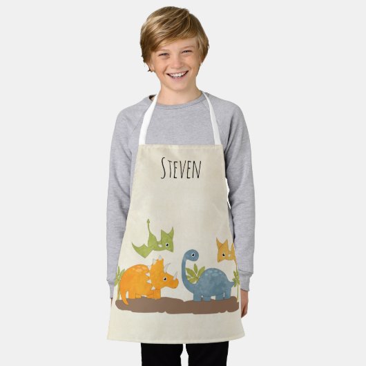 キュートな恐竜の先史時代の野生生物 エプロン (着用した状態)