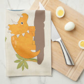 キュートな恐竜の先史時代の野生生物 キッチンタオル (四つ折り)