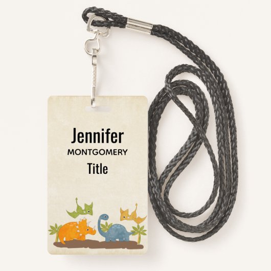 キュートな恐竜の先史時代の野生生物 バッジ (裏面ランヤード)