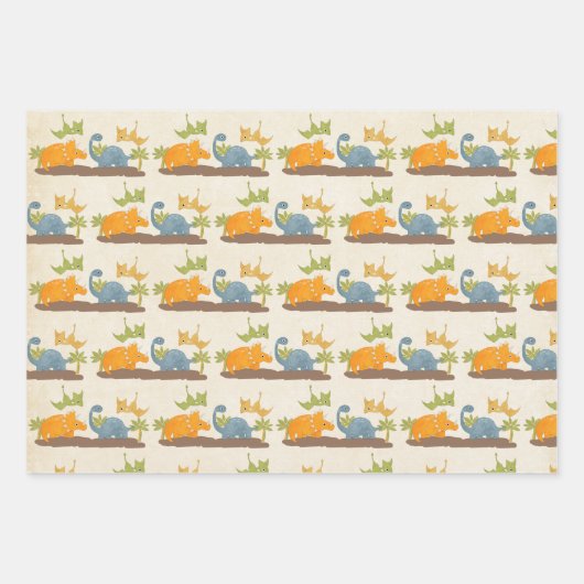 キュートな恐竜の先史時代の野生生物 ラッピングペーパーシート (正面3)