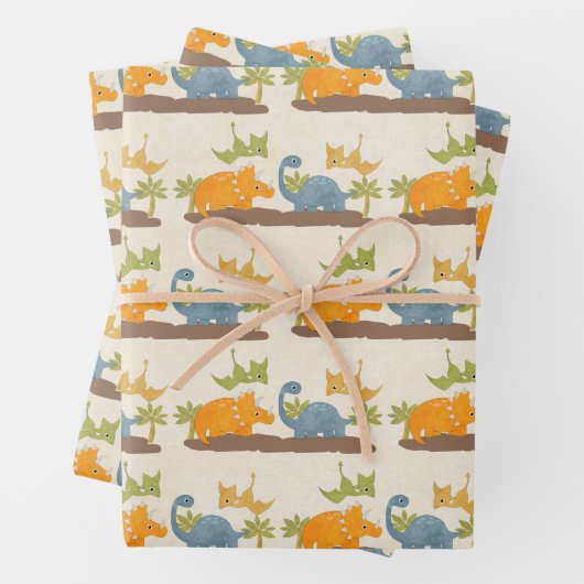 キュートな恐竜の先史時代の野生生物 ラッピングペーパーシート (インサイチュ)