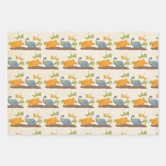 キュートな恐竜の先史時代の野生生物 ラッピングペーパーシート (正面)