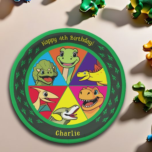 キュートな恐竜の先史時代カラフルの漫画パーティー ペーパープレート