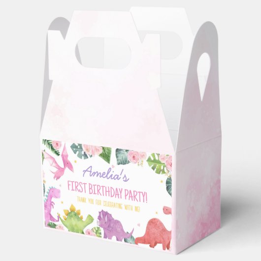 キュートな恐竜の女の子の誕生日お願いボックス フェイバーボックス (オープン)