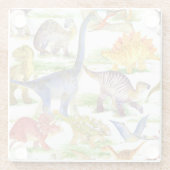 キュートな恐竜の水の色シームレスなアート ガラスコースター (裏面)