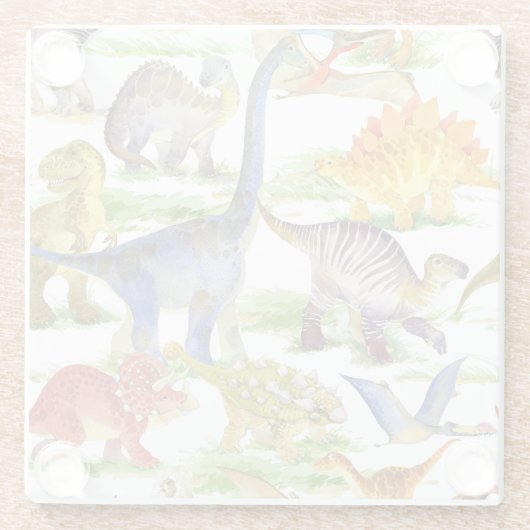 キュートな恐竜の水の色シームレスなアート ガラスコースター (裏面)