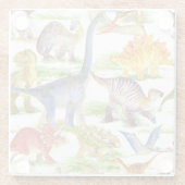 キュートな恐竜の水の色シームレスなアート ガラスコースター (裏面)