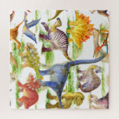 キュートな恐竜の水の色シームレスなアート ジグソーパズル (横)