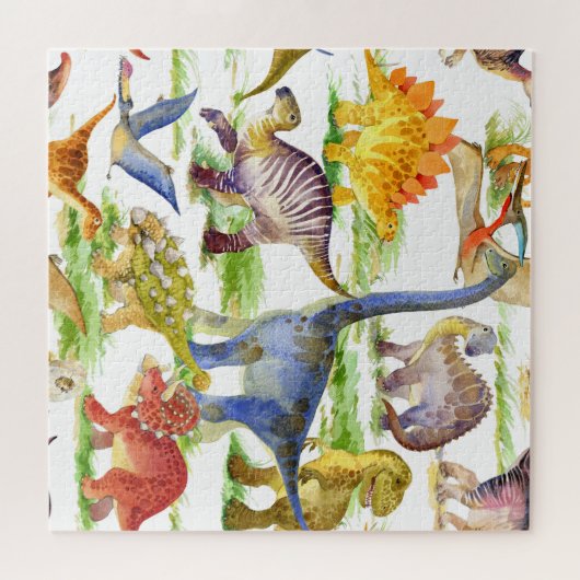 キュートな恐竜の水の色シームレスなアート ジグソーパズル (横)