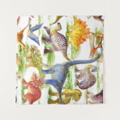 キュートな恐竜の水の色シームレスなアート タペストリー (正面(横))