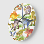 キュートな恐竜の水の色シームレスなアート ラージ壁時計 (傾斜)