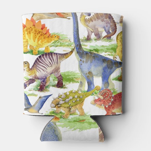 キュートな恐竜の水の色シームレスなアート 缶クーラー (裏面)