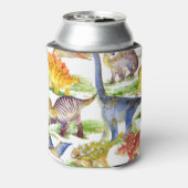 キュートな恐竜の水の色シームレスなアート 缶クーラー (缶裏面)