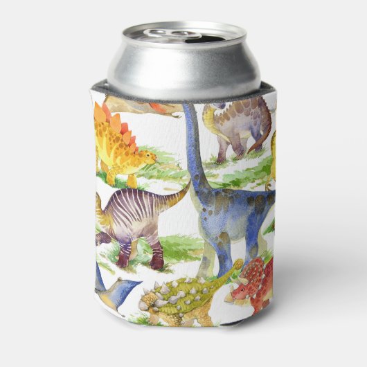 キュートな恐竜の水の色シームレスなアート 缶クーラー (缶裏面)