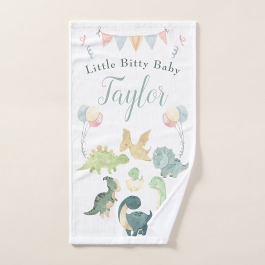 キュートな恐竜の水彩パーソナライズされたベビー ハンドタオル (ハンドタオル)