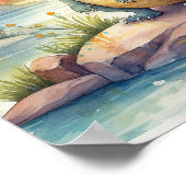 キュートな恐竜の水彩絵イラストレーション ポスター (角)