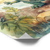 キュートな恐竜の水彩絵イラストレーション ポスター (角)