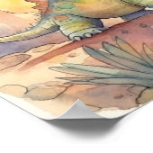 キュートな恐竜の水彩絵イラストレーション ポスター (角)