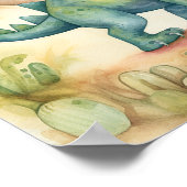 キュートな恐竜の水彩絵イラストレーション ポスター (角)