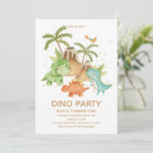 キュートな恐竜の水彩誕生日パーティー 招待状 (スタンド正面)