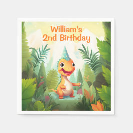 キュートな恐竜の熱帯林 |ディノ子供の誕生日 スタンダードカクテルナプキン