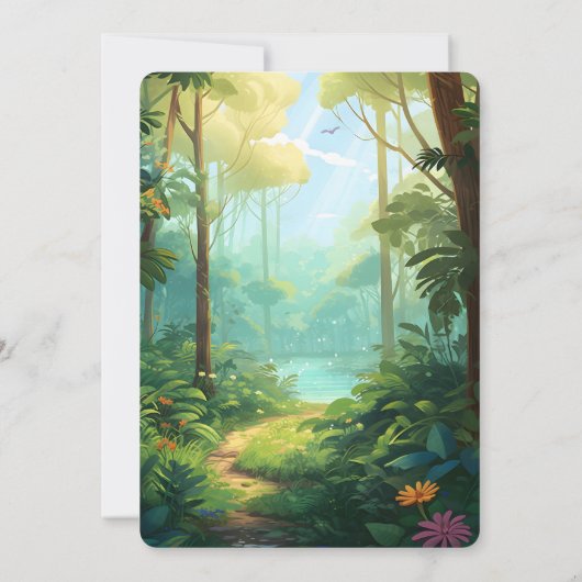 キュートな恐竜の熱帯林 |ディノ子供の誕生日 招待状 (裏面)