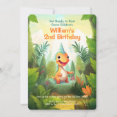 キュートな恐竜の熱帯林 |ディノ子供の誕生日 招待状 (正面)