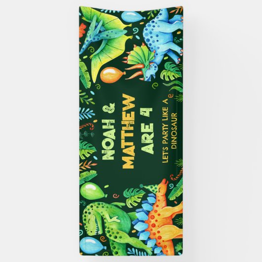 キュートな恐竜の組み合わせ誕生日関節兄弟姉妹 横断幕