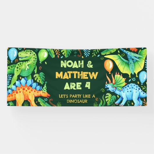 キュートな恐竜の組み合わせ誕生日関節兄弟姉妹 横断幕 (横)