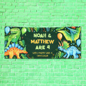 キュートな恐竜の組み合わせ誕生日関節兄弟姉妹 横断幕