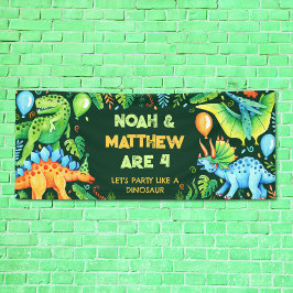 キュートな恐竜の組み合わせ誕生日関節兄弟姉妹 横断幕