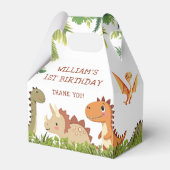 キュートな恐竜の緑の誕生日パーティーの好意ボックス フェイバーボックス (裏面サイド)