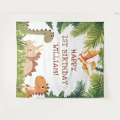 キュートな恐竜の緑の誕生日パーティーの背景 タペストリー (正面(横))