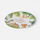 キュートな恐竜の緑の誕生日パーティー ペーパープレート (アングル)