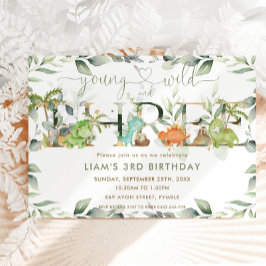 キュートな恐竜の緑3歳の誕生日3 招待状