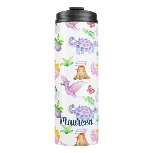 キュートな恐竜の虹の水色ジャングルパターン タンブラー (正面)