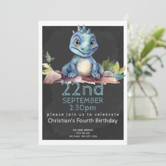 キュートな恐竜の誕生日パパーソナライズされたーティ 招待状 (スタンド正面)