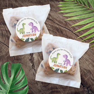 キュートな恐竜の誕生日パーティーありがとう ラウンドシール